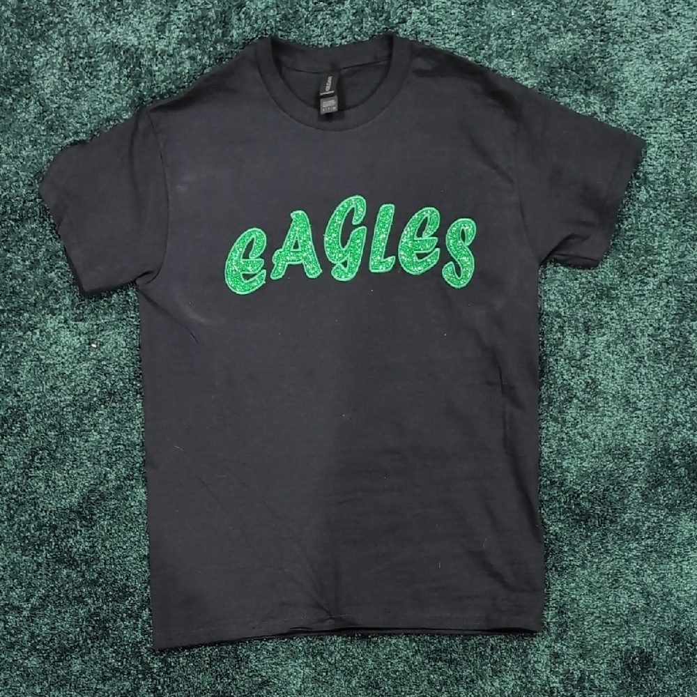 NWOT: Custom Made Embroidered Black and Green Glitter T-Shirt